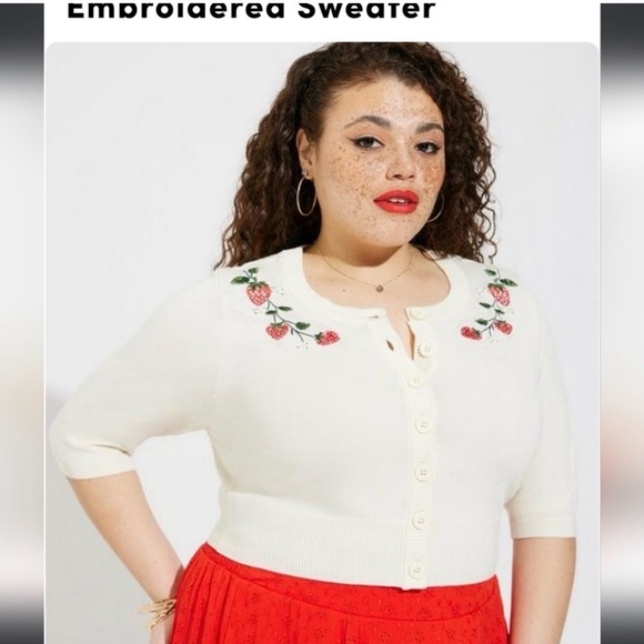 torrid Sweaters - Strawberry and cream cropped retro chic cardigan